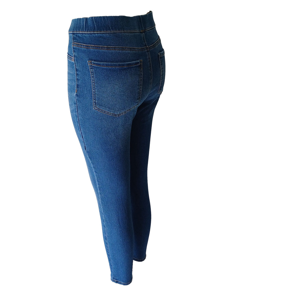 EOM Womans Pull On Side Pockets Full Elastic Waist Jeans